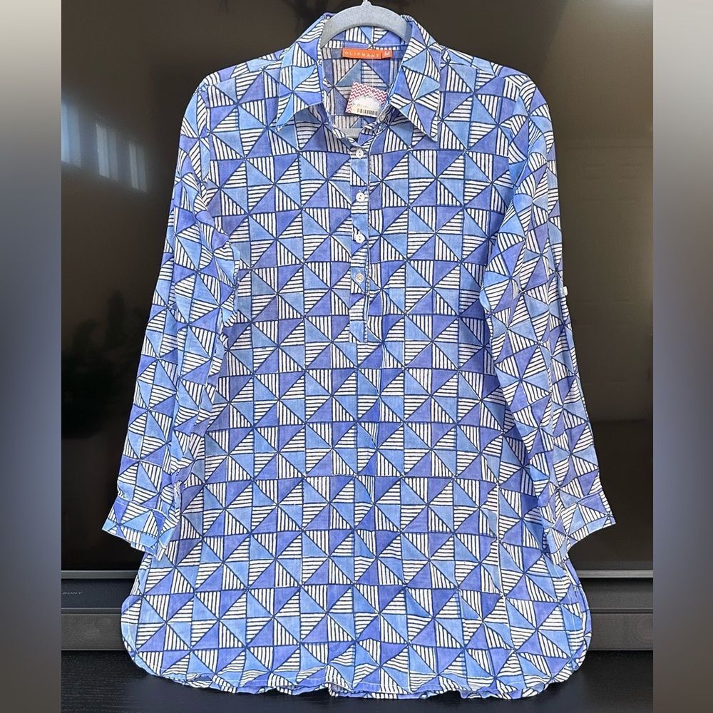 Oliphant Blue and White Geometric Button Down Shirt